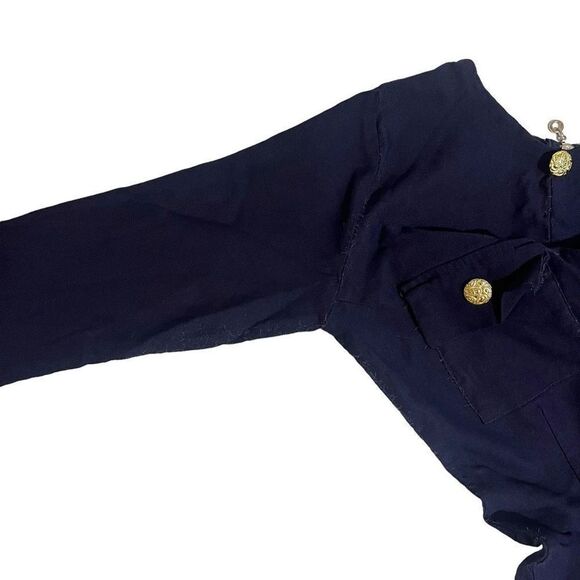 Renata Simonceles Women's Navy Crew Neck Midi Dress Gold Buttons Small - Picture 7 of 7